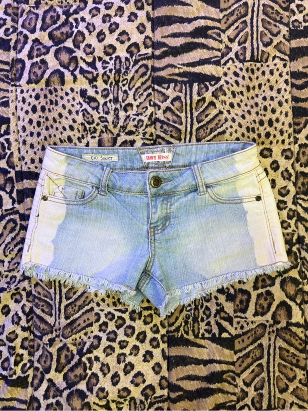 Hot Kiss Light Blue Denim Cutoff Shorts with Frayed Hem